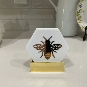 Hexagonal Bee Coasters with Holder